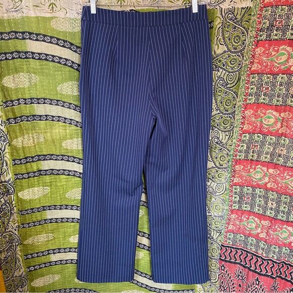 Commense Navy Pinstripe Pleated Wide-Leg Trousers Size Large - Picture 10 of 16